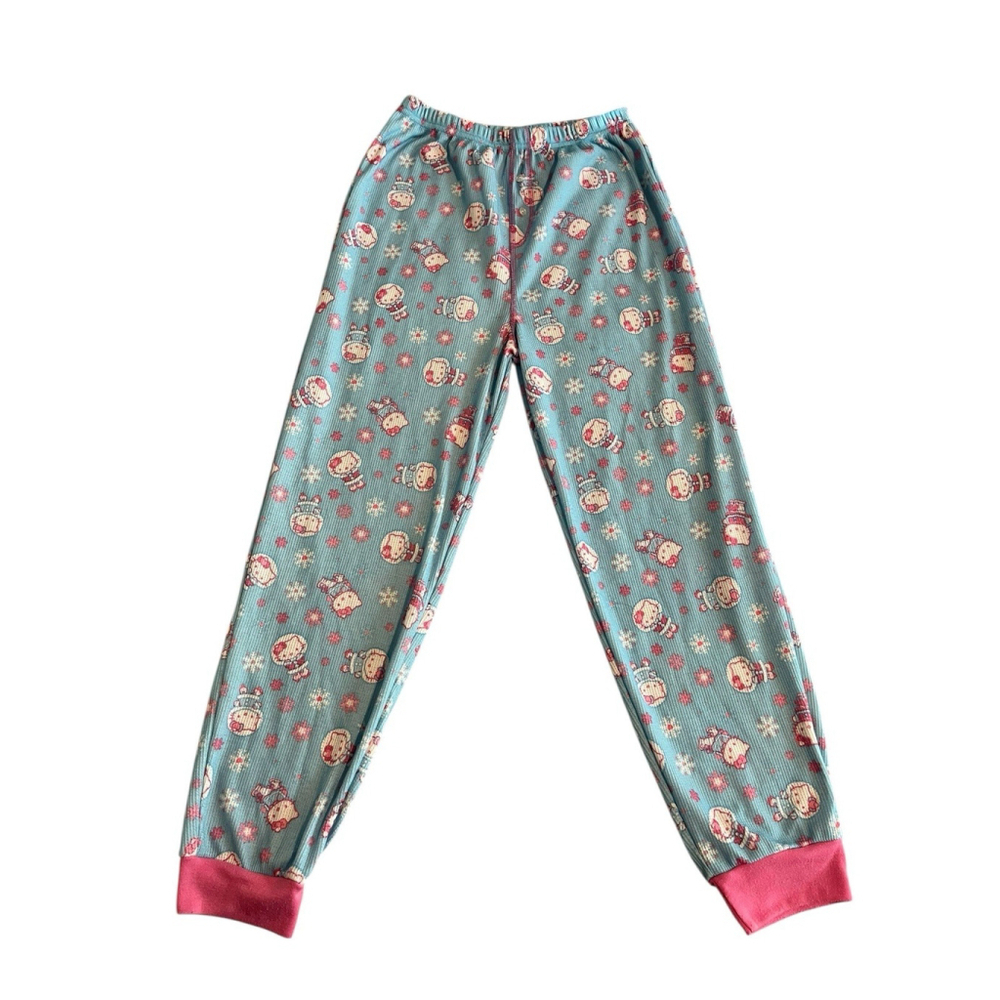 Hello Kitty Girls Lounge Pants Large 10/12 Blue Pink Waffle